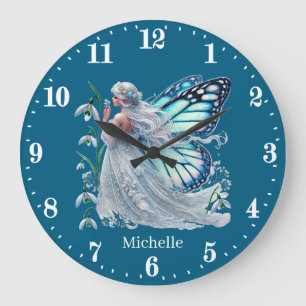 Grande Horloge Ronde Jolie fille chambre papillon fée