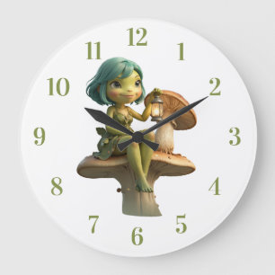 Grande Horloge Ronde Jolie Fille Grenouille avec Lanterne sur Champigno