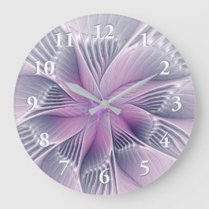 Grande Horloge Ronde Jolie fleur rose abstraite moderne art fractal