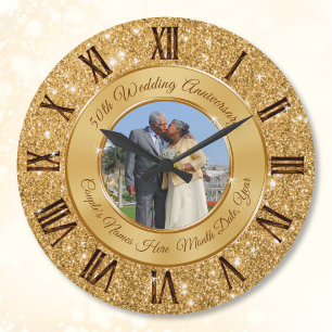 Grande Horloge Ronde Jolie Golden Mariage Anniversaire Idées cadeaux