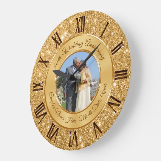 Grande Horloge Ronde Jolie Idee Cadeau D Anniversaire Mariage D Or Zazzle Fr