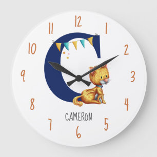 Grande Horloge Ronde Jolie nurserie de chat à monogramme 