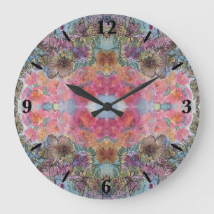 Grande Horloge Ronde Jolie peinture à l'aquarelle du jardin de fleurs c