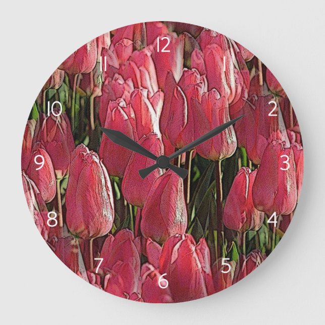 Grande Horloge Ronde Jolie tulipe rose (Recto)