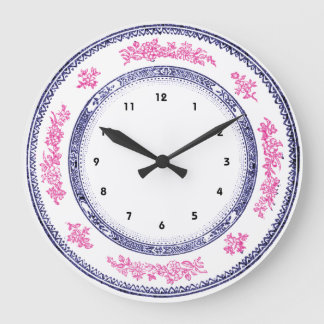 Grande Horloge Ronde jolie vintage bleu rose chine plaque d'horloge