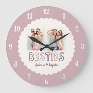 Grande Horloge Ronde Jolies couleurs arrondies 2 photos meilleures amie
