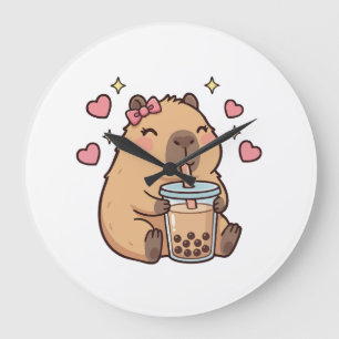 Grande Horloge Ronde Jolies Filles Capybara Ramen Kawaii Thé Kawaii Cap
