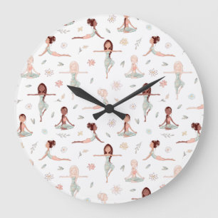 Grande Horloge Ronde Jolies Filles Zen Yoga Méditation Spirituel Namast