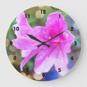 Grande Horloge Ronde Jolies fleurs de jardin roses. Photo botanique flo