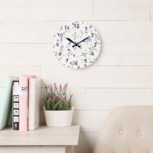 Grande Horloge Ronde Jolies Fleurs de Lavande