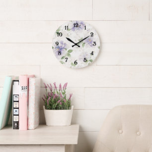 Grande Horloge Ronde Jolies fleurs de lavande violette