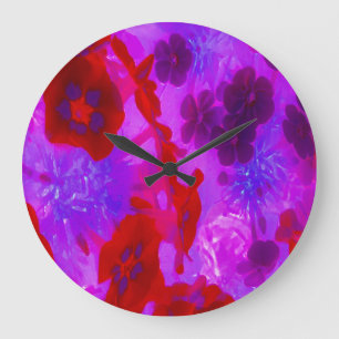 Grande Horloge Ronde Jolies fleurs de Phlox de jardin violettes et roug
