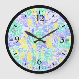 Grande Horloge Ronde Jolies fleurs de printemps abstraites colorées