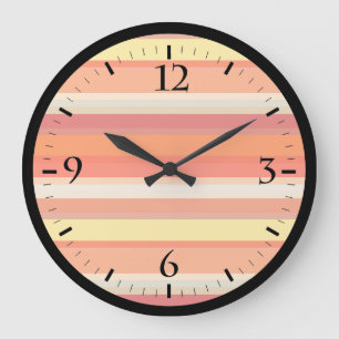 Grande Horloge Ronde Jolies rayures orange rouge 