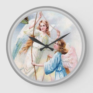 Grande Horloge Ronde Jolis Anges Avec Cloche