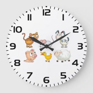 Grande Horloge Ronde Jolis Animaux de Ferme Amusants
