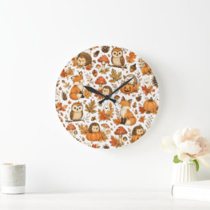 Grande Horloge Ronde Jolis Animaux de la Forêt pour Halloween et Automn