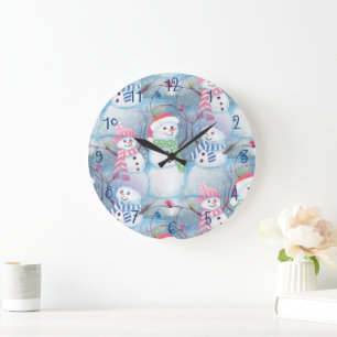 Grande Horloge Ronde Jolis Bonhommes de Neige drôles de la saison d'hiv