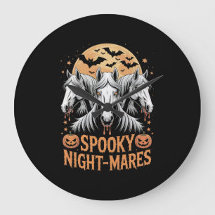 Grande Horloge Ronde Jolis chevaux Halloween de nuit effrayante