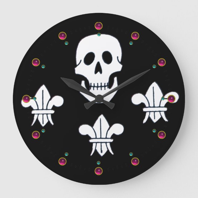 Grande Horloge Ronde JOLLY ROGER SKULL ET TROIS LIEUX DRAPEAU, Améthyst (Recto)