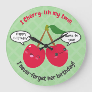 Grande Horloge Ronde Jote Red Cherry Kawaii Twins Anniversaire