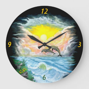 Grande Horloge Ronde Jouer avec les dauphins au soleil