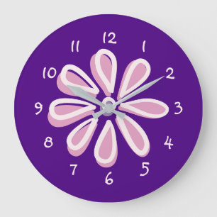 Grande Horloge Ronde Jouer Doodle Fleur Rose
