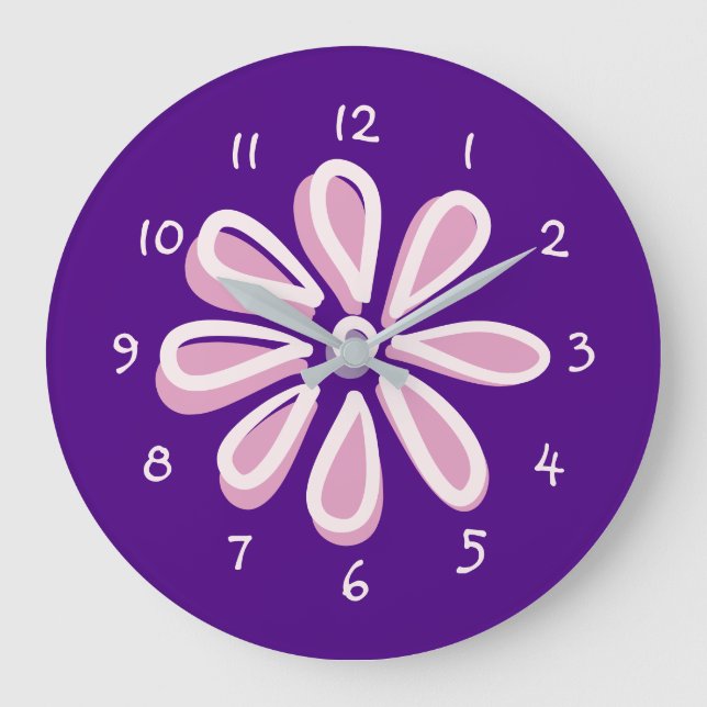 Grande Horloge Ronde Jouer Doodle Fleur Rose (Recto)