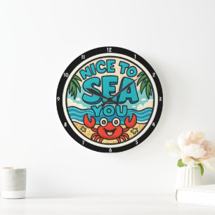 Grande Horloge Ronde Jouer Plage À Thème Vibrant Couleurs Mer Motif