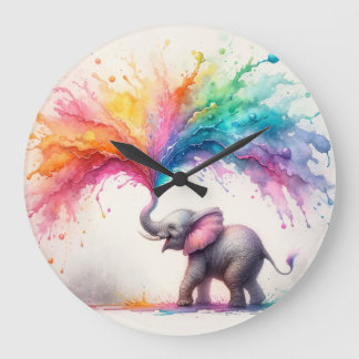 Grande Horloge Ronde Joues d'éléphant de bébé dans la peinture