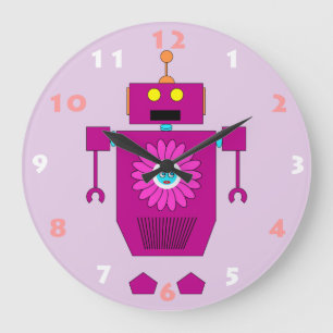 GRANDE HORLOGE RONDE JOUET DE ROBOT ROSE AMUSANT POUR ENFANTS