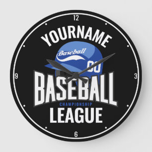 Grande Horloge Ronde Joueur de baseball personnalisé NOM Équipe Champ C