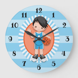 Grande Horloge Ronde Joueur de basket-ball de coiffeur noir