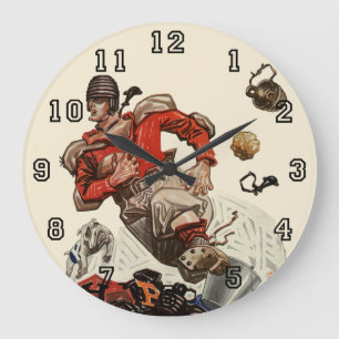 Grande Horloge Ronde Joueur de football américain vintage en train de c