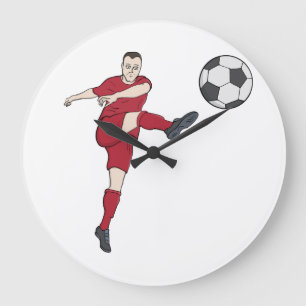 Grande Horloge Ronde Joueur de football rétro frappant le ballon en vol