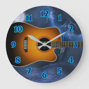 Grande Horloge Ronde Joueur de guitare acoustique
