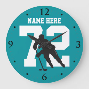 Grande Horloge Ronde Joueur de hockey personnalisé Nom Numéro Requin Tu
