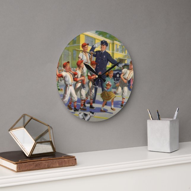 Grande Horloge Ronde Joueurs de baseball vintages et garde-frontières d (Bureau)