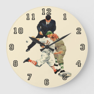 Grande Horloge Ronde Joueurs vintages de baseball de sport en sécurité 
