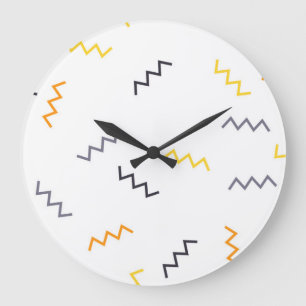 Grande Horloge Ronde Joueuse, colorée, tendance, moderne zigzags memphi