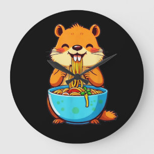 Grande Horloge Ronde Jour de la marmotte de terre Manger Ramen Joyeux J