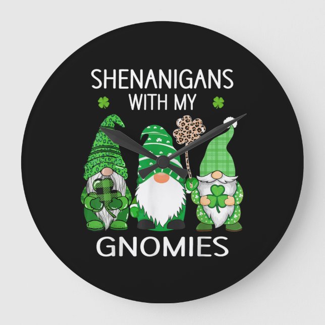 Grande Horloge Ronde Jour de la Saint Patrick chanceux Shamrock léopard (Recto)