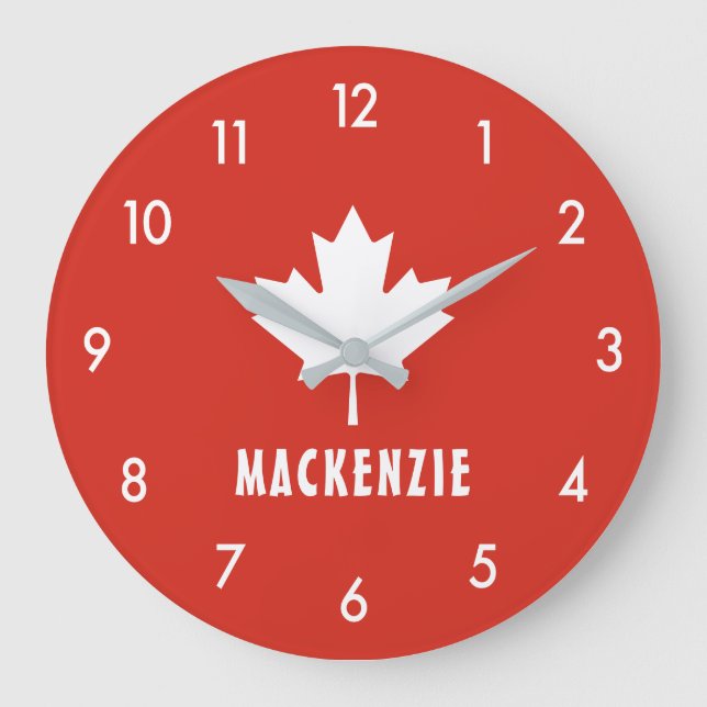 Grande Horloge Ronde Jour du Canada Drapeau canadien rouge blanc Feuill (Recto)