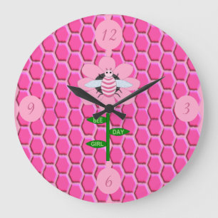 Grande Horloge Ronde Joyeuse Bee Day Girl rose Anniversaire Bumblebee