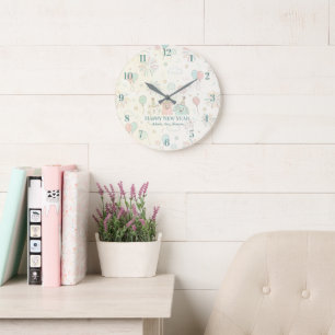 Grande Horloge Ronde Joyeuse Bonne Année 2026 Nom Enfants Personnalisé
