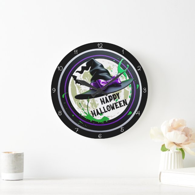 Grande Horloge Ronde Joyeuse Sorcière d'Halloween (Maison)