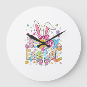 Grande Horloge Ronde Joyeuses Pâques 2026 Mignon Lapin Jour de Pâques F