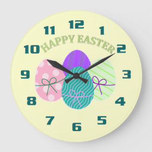 Grande Horloge Ronde Joyeuses Pâques Œufs de Pâques mignons