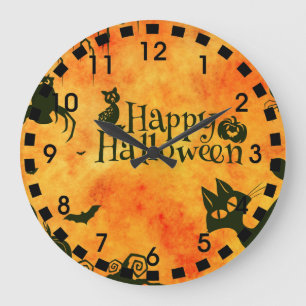 Grande Horloge Ronde Joyeuses sorcières d'Halloween Chats Araigners Ch