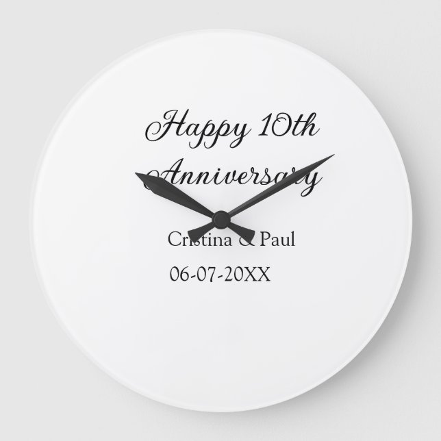 Grande Horloge Ronde Joyeux 10e anniversaire simple nom de mariage mini (Recto)